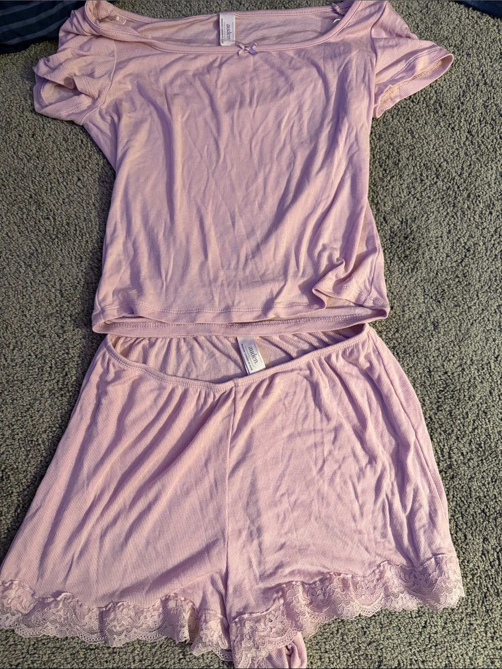 Auden Light Pink Short Sleeve Lace-Trim Pajama Set